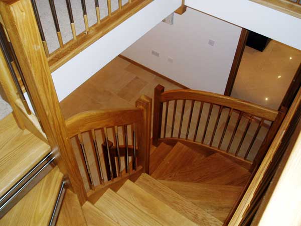 Oak european style staircase looking down